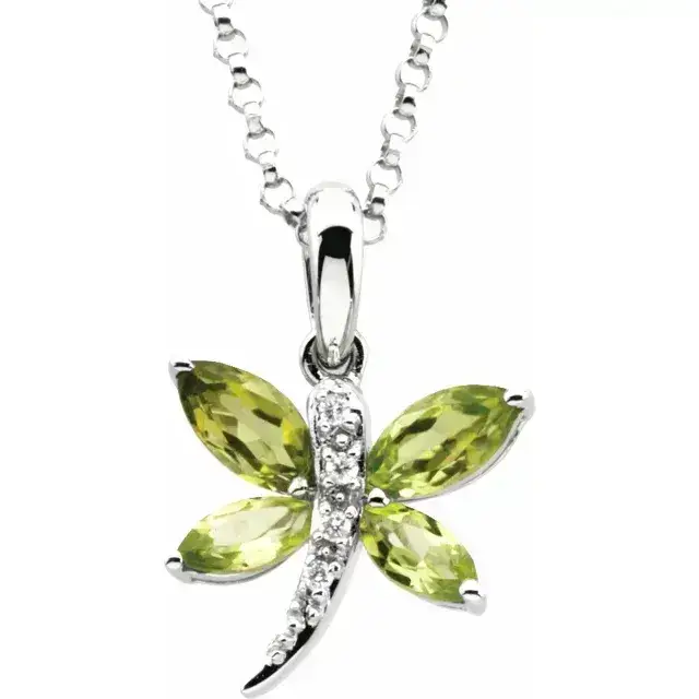 dragonfly necklace made of peridot and diamonds