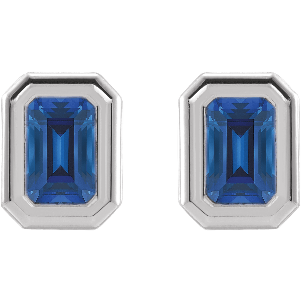 lab-grown sapphire set in sterling silver earrings
