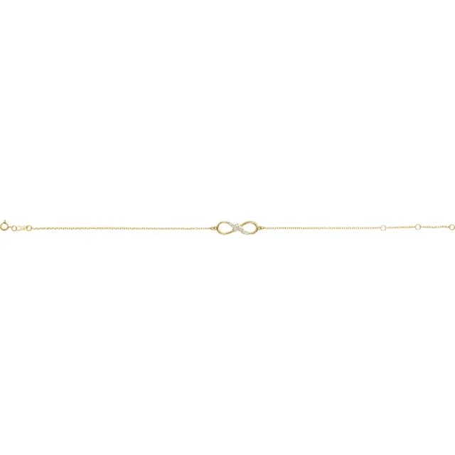 gold and diamond infinity bracelet - side view